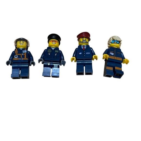 4 Lego Minifigs Helicopter Pilot, Policeman, Train Conductor and Ground Crew - Picture 1 of 3